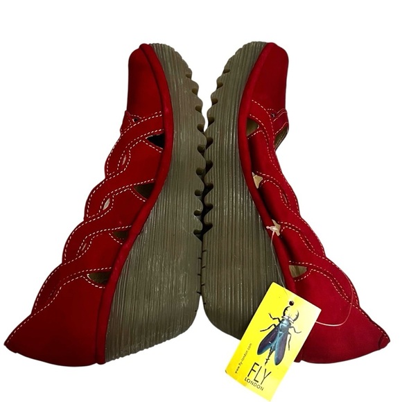Fly London 6.5 Red Suede Mary Jane Comfort Tomato Girl Feminine Wedge Shoes - Picture 8 of 13